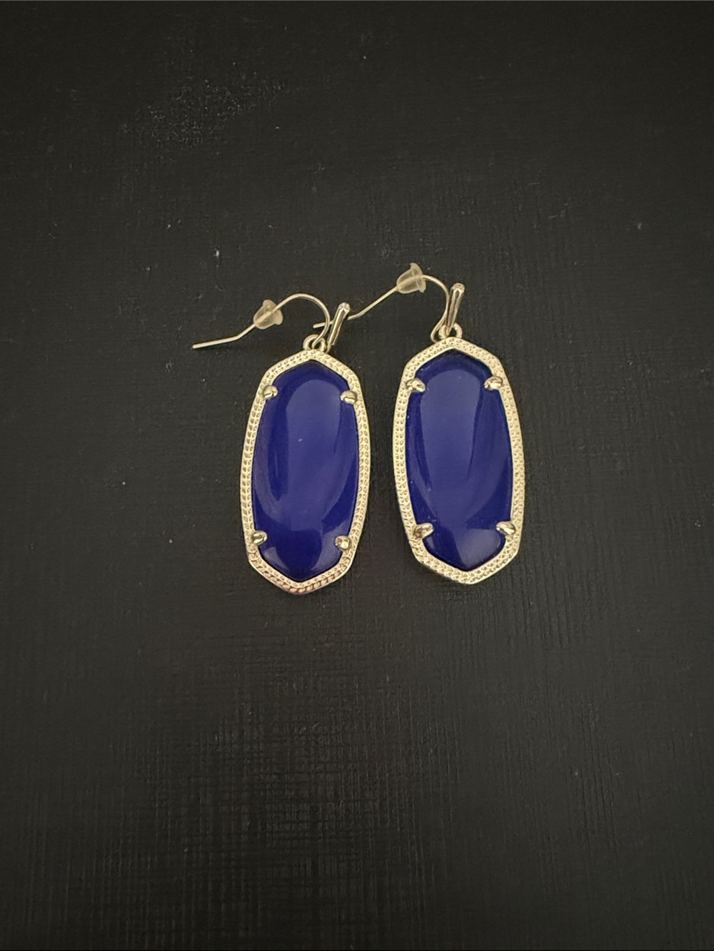 Kendra Scott Blue Oval Dangle Earrings - gold Tone